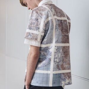 Christopher Raeburn Gridded Map Graphic Print Scuba T-Shirt Top Men’s Sz M